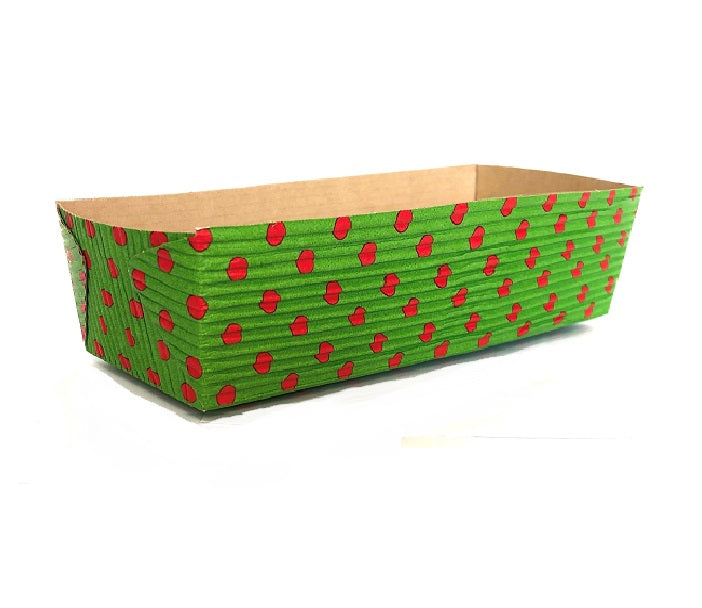7" Rectangular Loaf Baking Pans, Green and red Dot (Set of 25)
