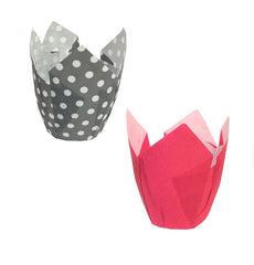 Tulip Cup Assortment Set, Solid Pink and Grey with White Dot